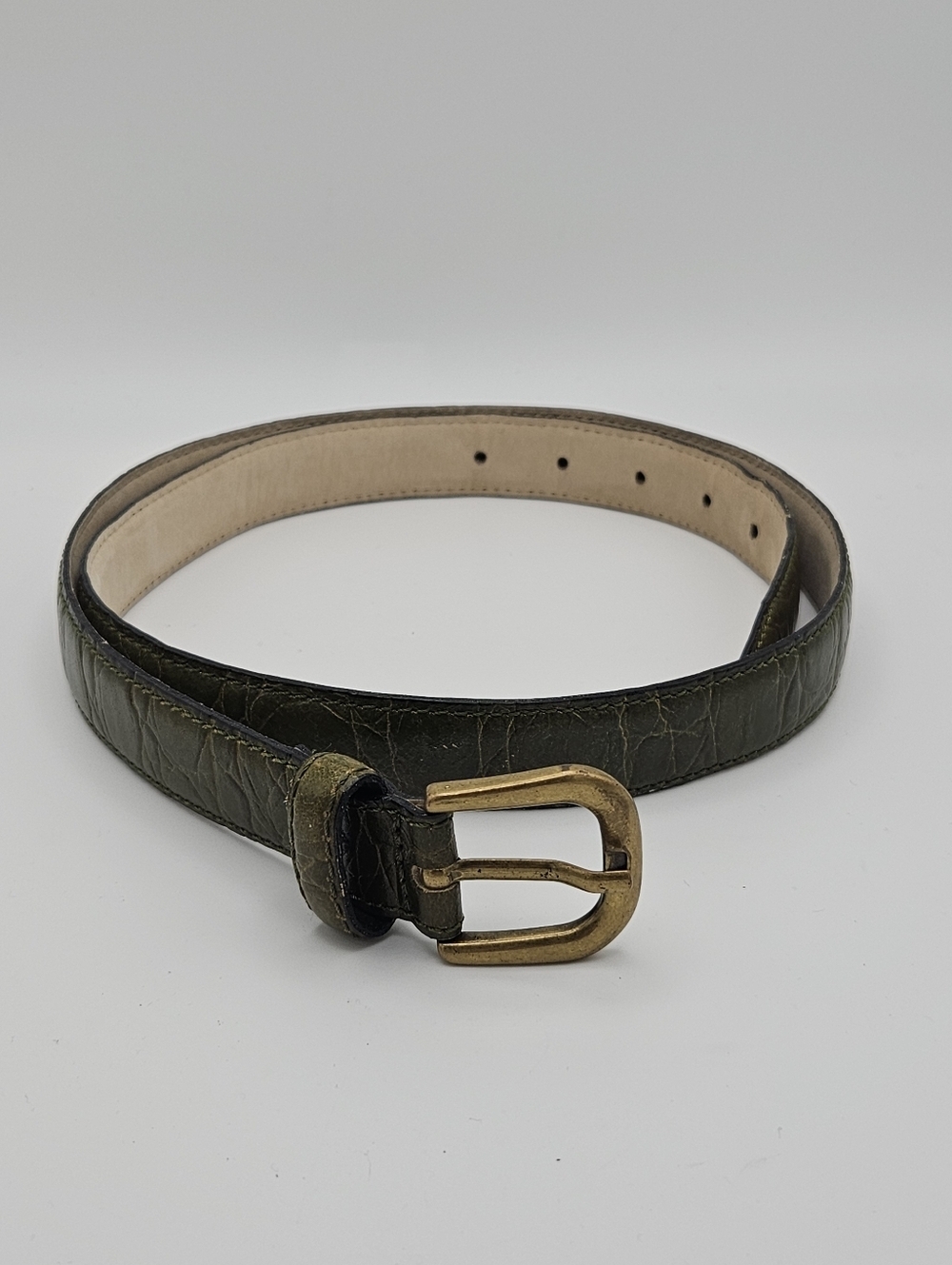 olive green croc embossed leather belt made in Italy size 36